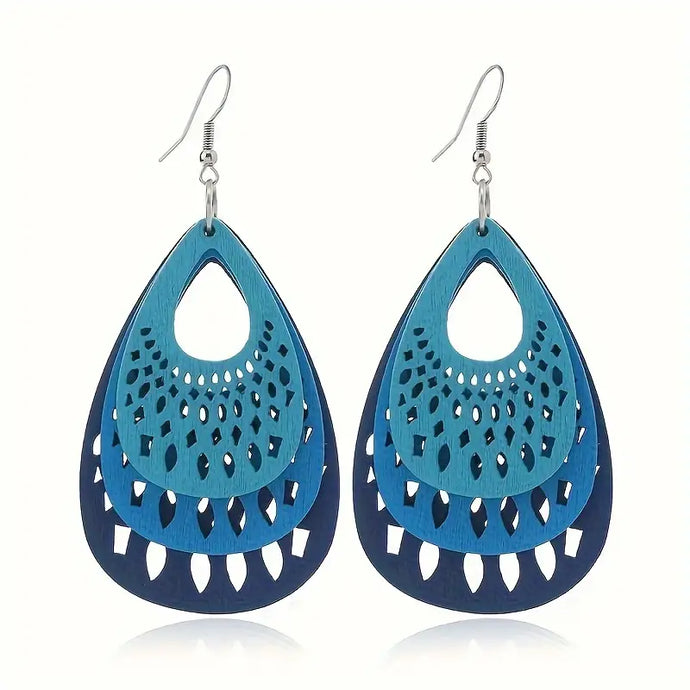 TMER91 - Bojo Lightweight Blues Wooden Wind Drop Earrings
