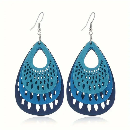 TMER91 - Bojo Lightweight Blues Wooden Wind Drop Earrings