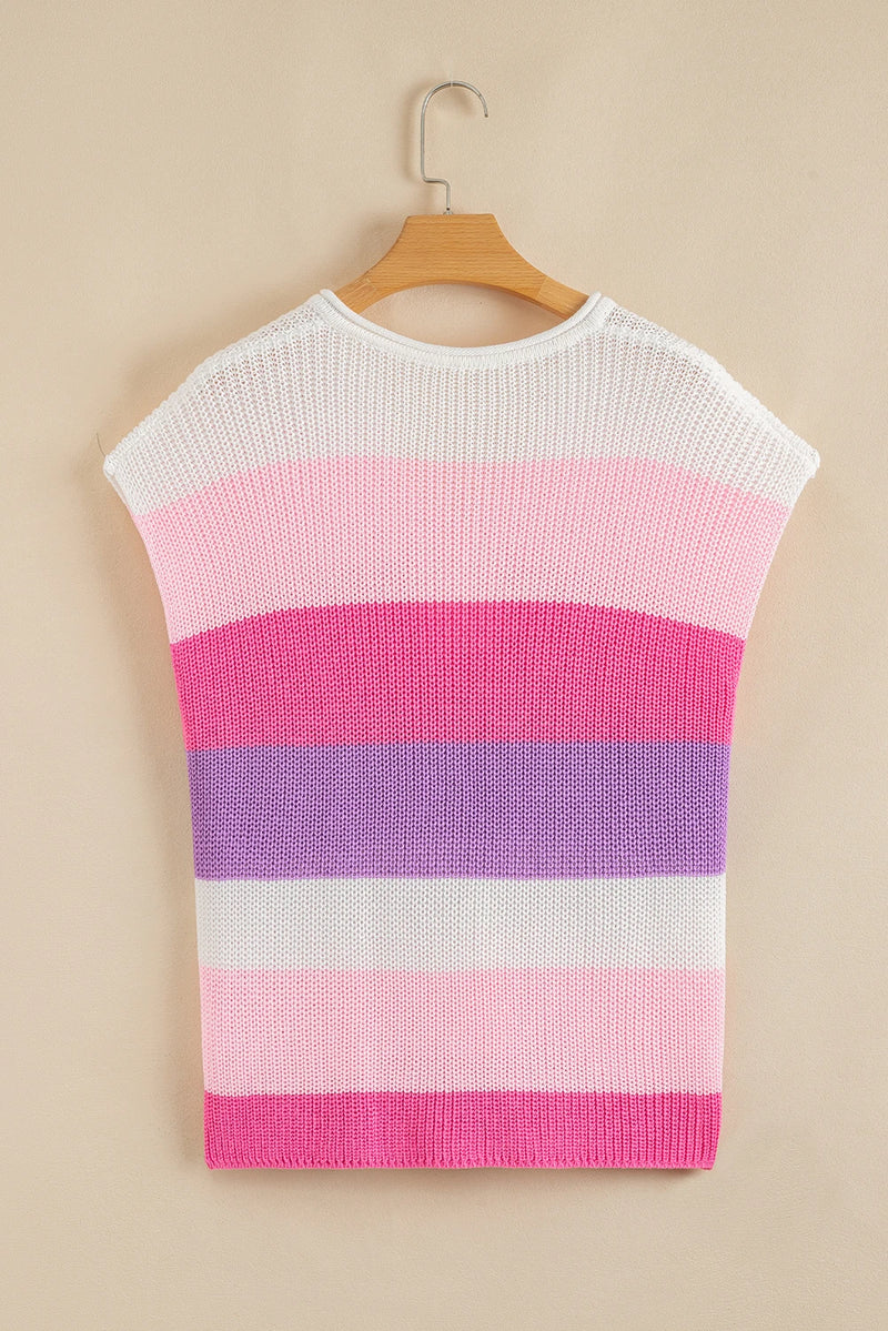 Load image into Gallery viewer, DLLS457 - Ladies Pink Color Block Notch V Neck Sweater T-Shirt

