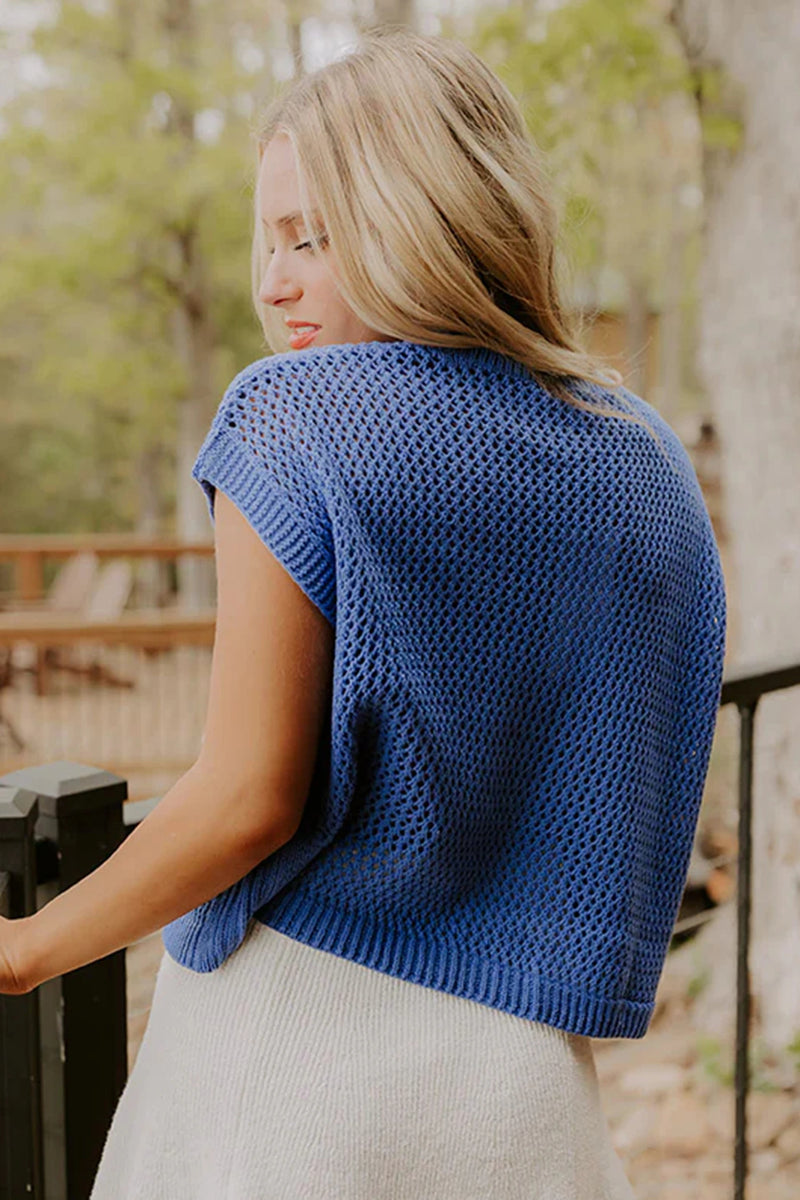 Load image into Gallery viewer, DLLS525 - Ladies Sky Blue Flag Graphic Short Sleeve Sweater Top
