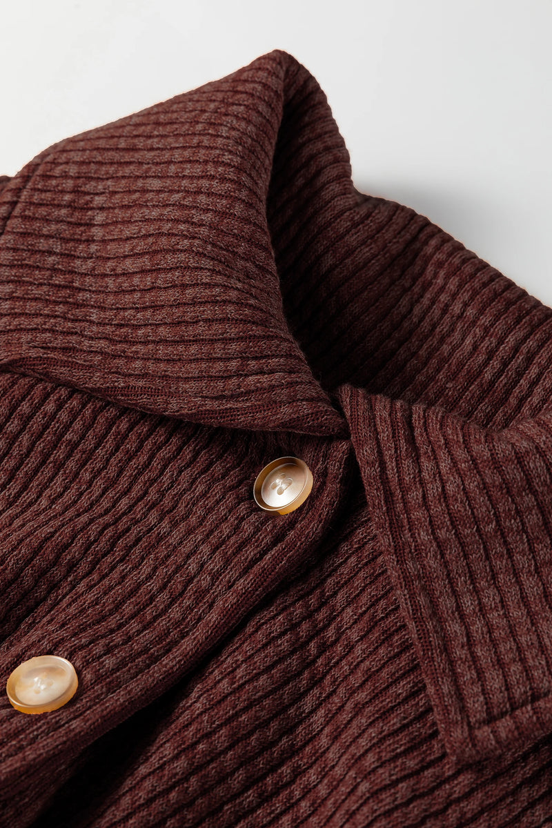 Load image into Gallery viewer, DLLS273 - Ladies Red Sandalwood Ribbed Knit Buttons Front Flap Pocket Casual Shacket
