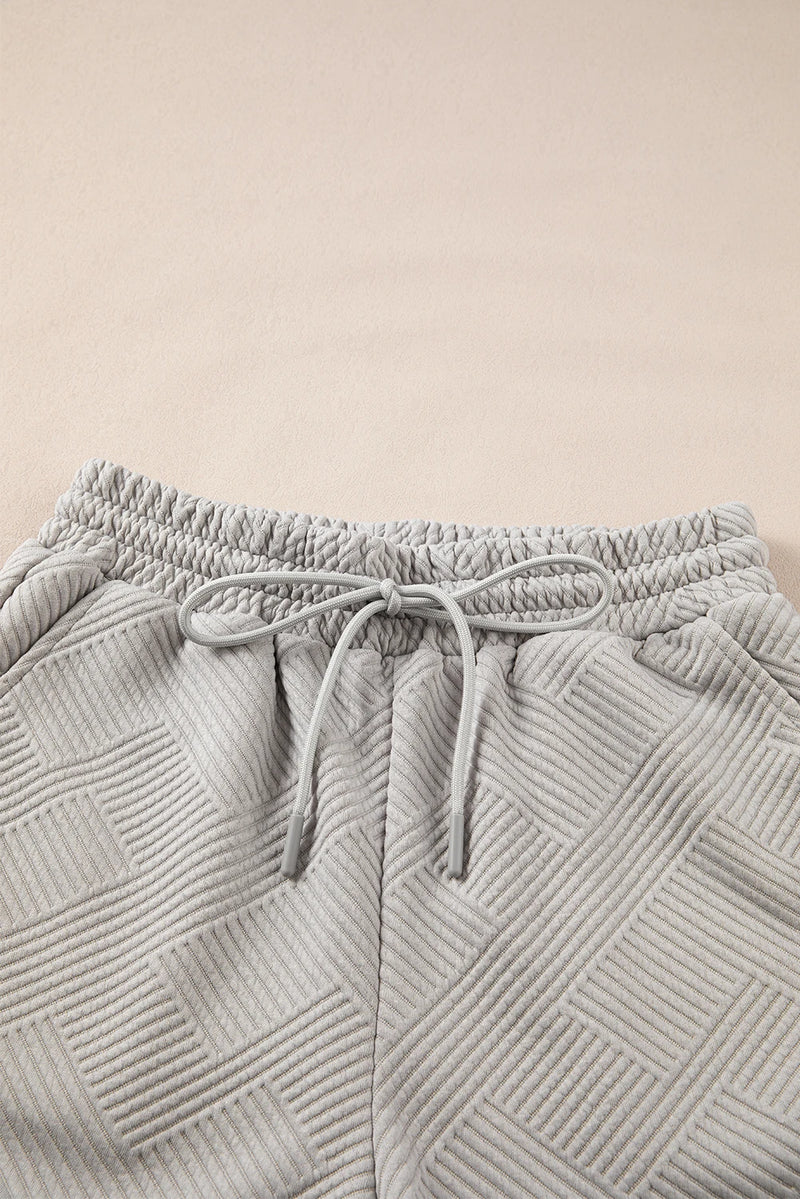 Load image into Gallery viewer, DLLS635 - Ladies Gray Solid Color Textured Loose Top Casual Two Piece Short Set
