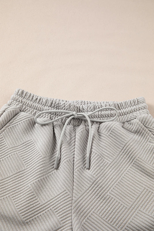 DLLS635 - Ladies Gray Solid Color Textured Loose Top Casual Two Piece Short Set