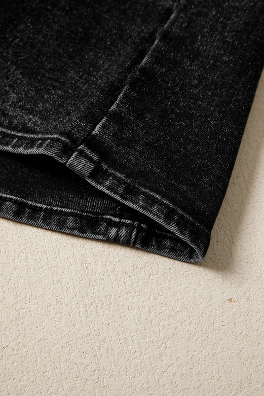 DLLS583 - Ladies Black Buttoned Front Slit Denim Vest