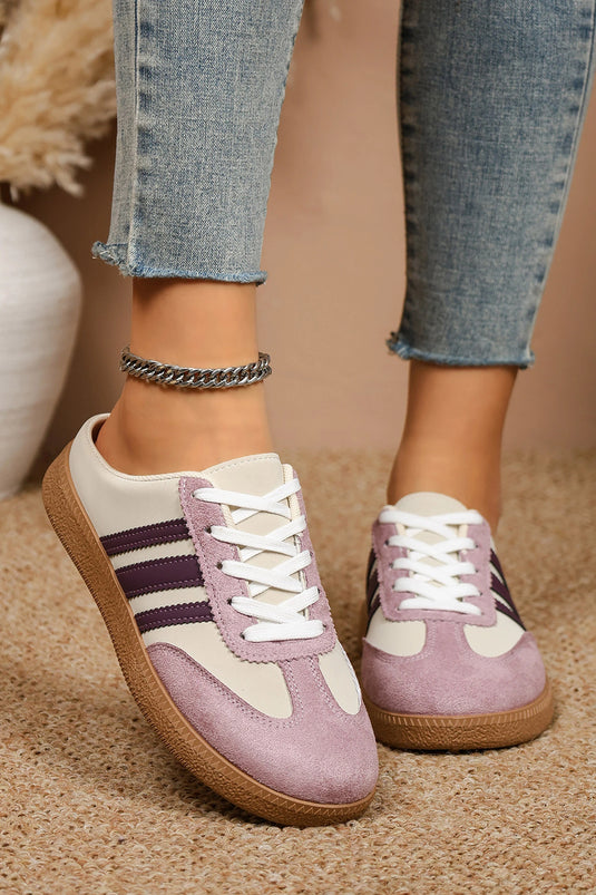 DLLSHOE 151 - Tillandsia Purple PU Leather Color Block Varsity Lace Up Flat Shoes