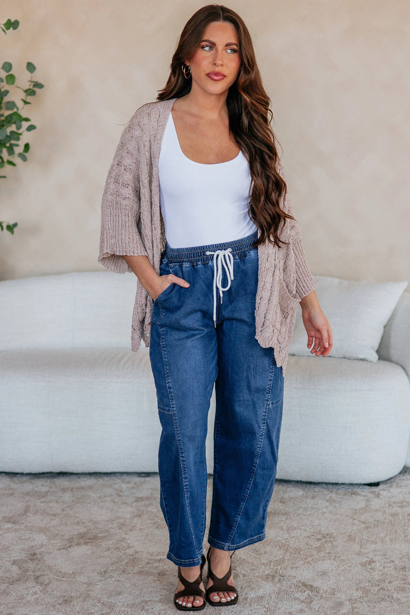 Load image into Gallery viewer, DLLS651 - Ladies Old Rose Drop Shoulder Cut-Out Knit Cardigan Tunic
