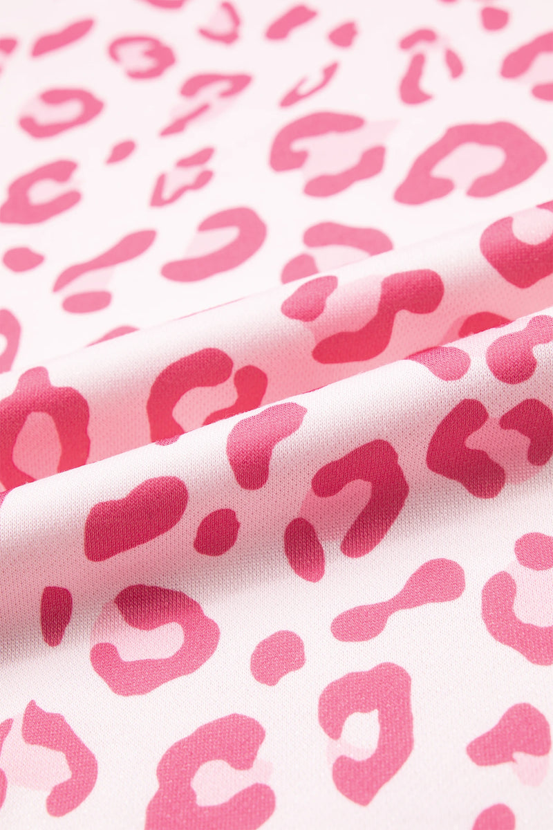 Load image into Gallery viewer, DLLS998 - Ladies Pink Leopard Polka Dot Colorblock Trim Long Sleeve Top
