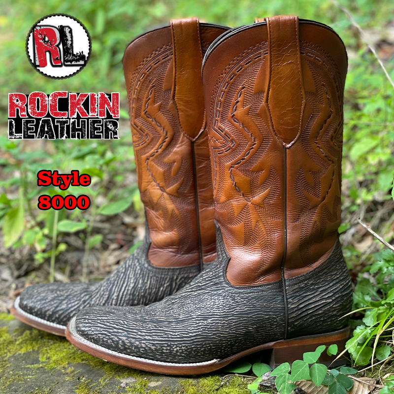 8000 - RockinLeather Men's Distressed Brown Genuine Sharkskin Boots – D ...