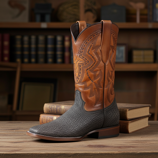 8000 - RockinLeather Men's Distressed Brown Genuine Sharkskin Boots