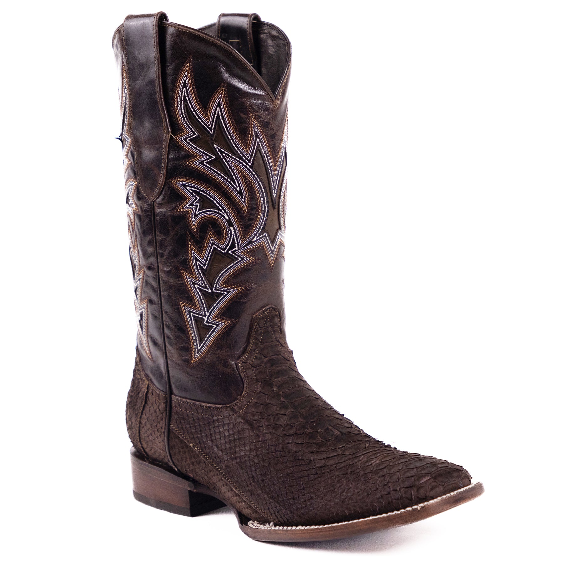 8002 - RockinLeather Men's Sanded Chocolate Python Square Toe Western ...