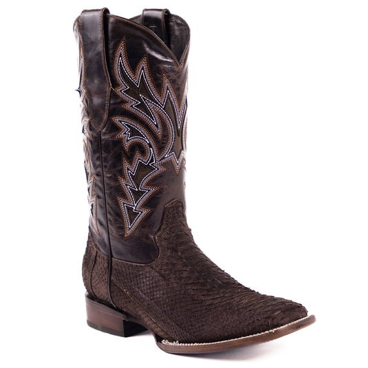 8002 - RockinLeather Men's Sanded Chocolate Python Square Toe Western Boot