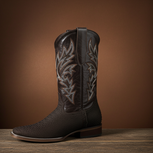 8002 - RockinLeather Men's Sanded Chocolate Python Square Toe Western Boot