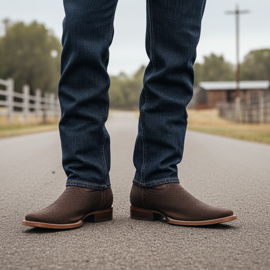 8002 - RockinLeather Men's Sanded Chocolate Python Square Toe Western Boot