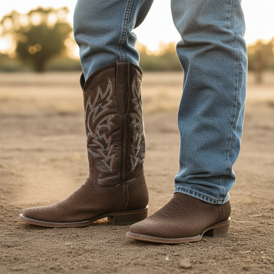 8002 - RockinLeather Men's Sanded Chocolate Python Square Toe Western Boot