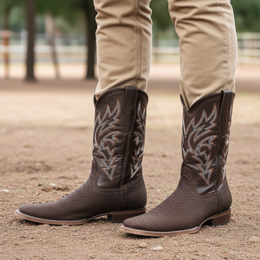 8002 - RockinLeather Men's Sanded Chocolate Python Square Toe Western Boot