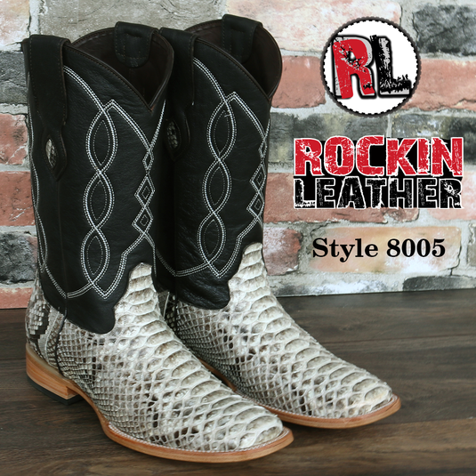 8005 - RockinLeather Men's Natural Python Square Toe Western Boot
