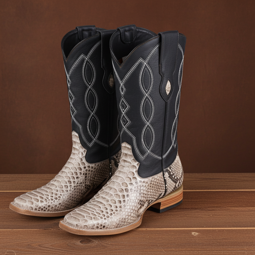 8005 - RockinLeather Men's Natural Python Square Toe Western Boot – D ...