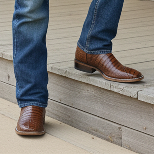8008 - RockinLeather Men's Sidney Caiman Square Toe Western Boot