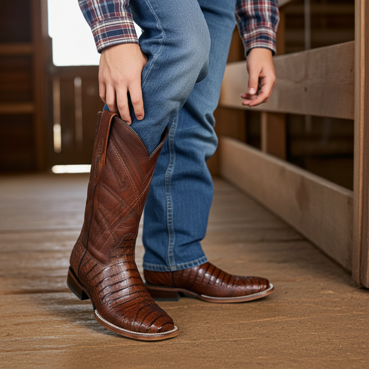 8008 - RockinLeather Men's Sidney Caiman Square Toe Western Boot