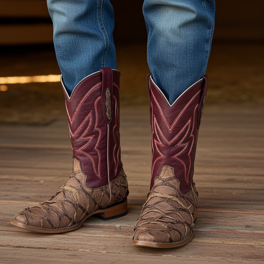 8020 - RockinLeather Men's Genuine Pirarucu Square Toe Western Boot