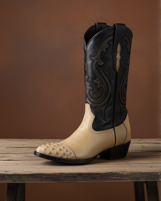 8010 - RockinLeather Men's Orix Smooth Ostrich Pointed Toe Boot w/Full Quill Ostrich Toe