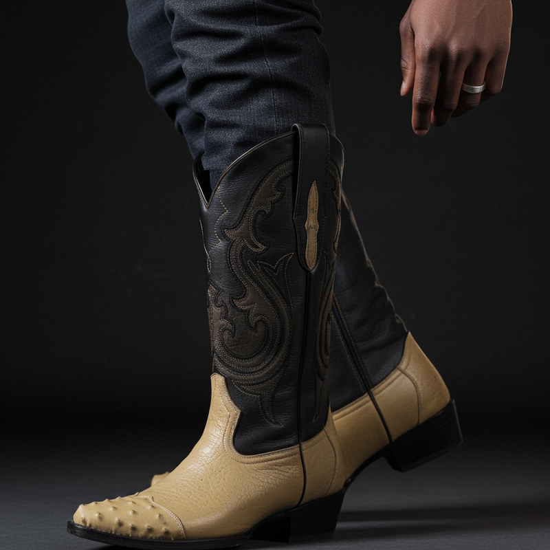 Load image into Gallery viewer, 8010 - RockinLeather Men&#39;s Orix Smooth Ostrich Pointed Toe Boot w/Full Quill Ostrich Toe
