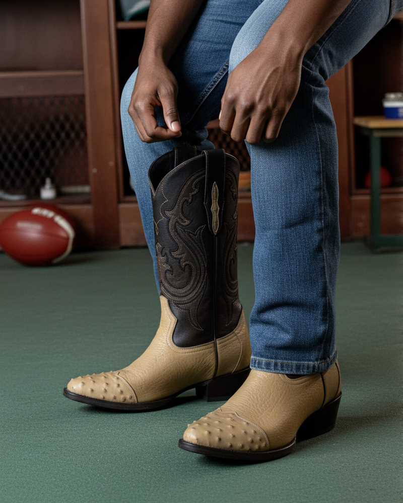 Load image into Gallery viewer, 8010 - RockinLeather Men&#39;s Orix Smooth Ostrich Pointed Toe Boot w/Full Quill Ostrich Toe
