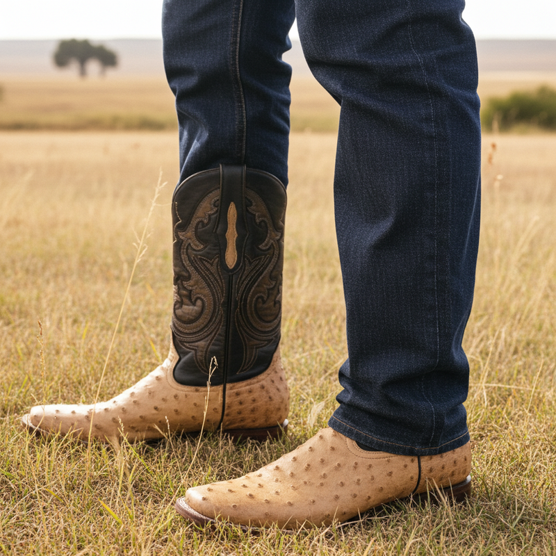 Load image into Gallery viewer, 8011 - RockinLeather Men&#39;s Orix Full Quill Ostrich Square Toe Western Boot
