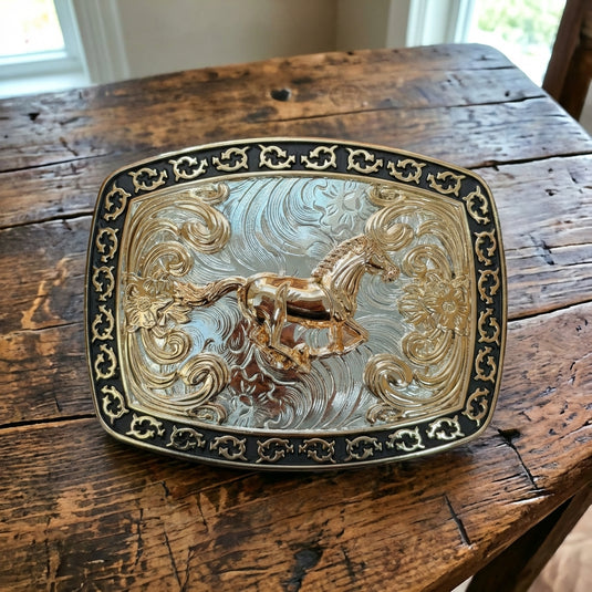 AWW21 - Horse Buckle With Tooled Design