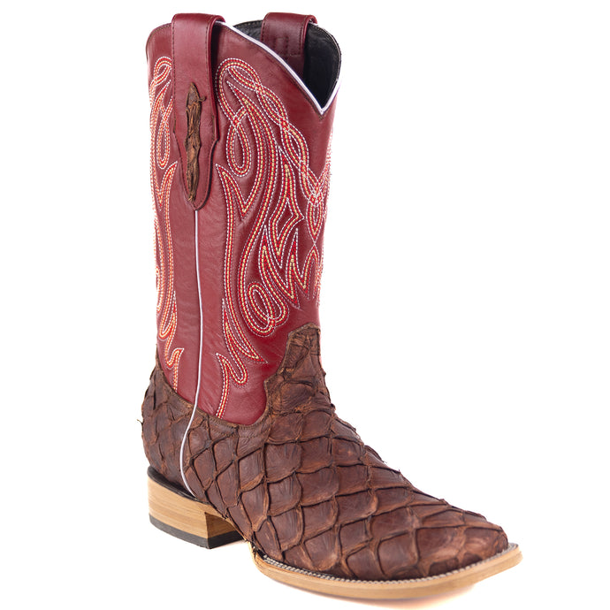 8018 - RockinLeather Men's Genuine Pirarucu Square Toe Western Boot