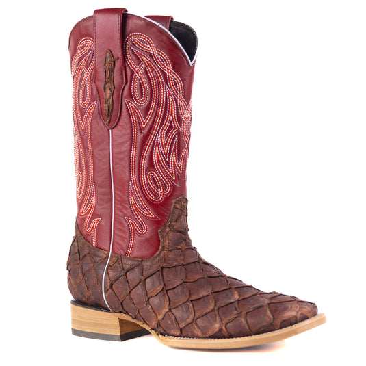 8018 - RockinLeather Men's Genuine Pirarucu Square Toe Western Boot