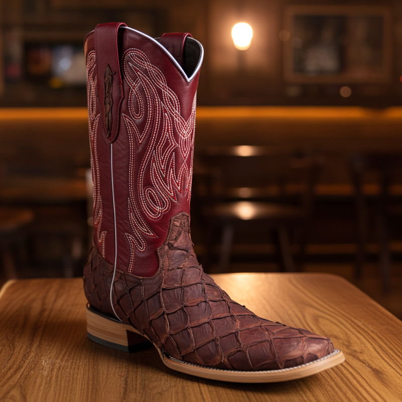 Load image into Gallery viewer, 8018 - RockinLeather Men&#39;s Genuine Pirarucu Square Toe Western Boot
