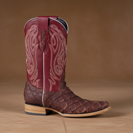 8018 - RockinLeather Men's Genuine Pirarucu Square Toe Western Boot