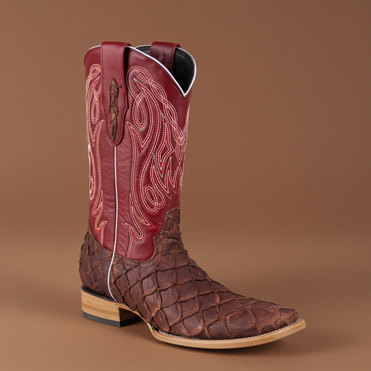 8018 - RockinLeather Men's Genuine Pirarucu Square Toe Western Boot