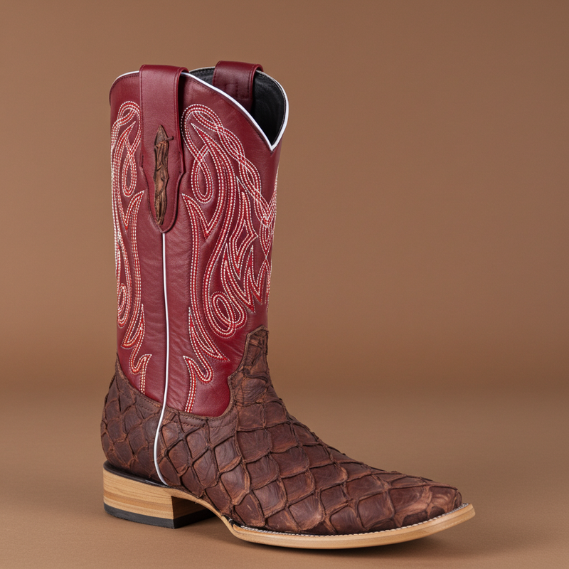 Load image into Gallery viewer, 8018 - RockinLeather Men&#39;s Genuine Pirarucu Square Toe Western Boot
