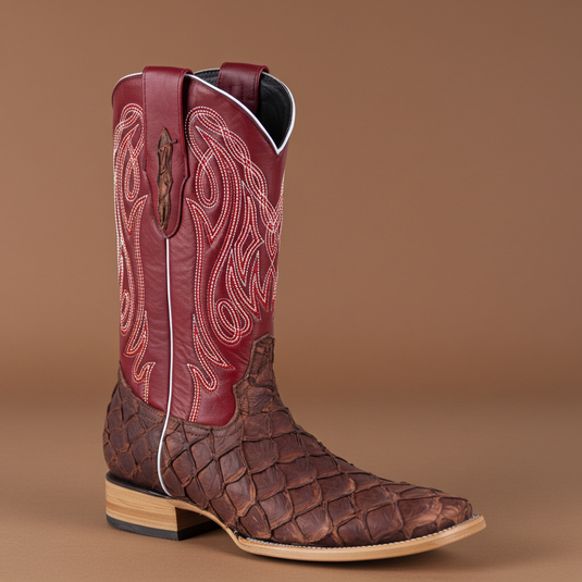 8018 - RockinLeather Men's Genuine Pirarucu Square Toe Western Boot