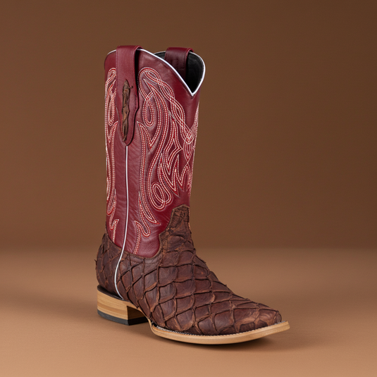 8018 - RockinLeather Men's Genuine Pirarucu Square Toe Western Boot