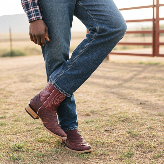8018 - RockinLeather Men's Genuine Pirarucu Square Toe Western Boot