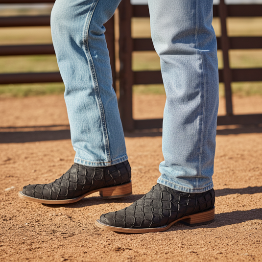 8019 - RockinLeather Men's Genuine Pirarucu Square Toe Western Boot