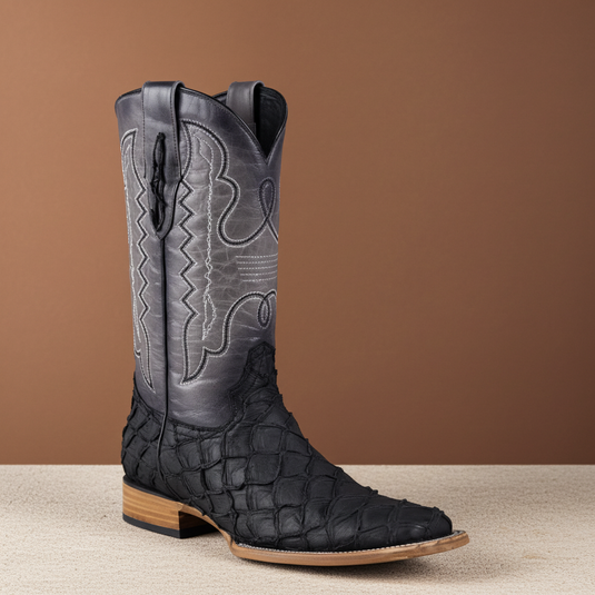 8019 - RockinLeather Men's Genuine Pirarucu Square Toe Western Boot