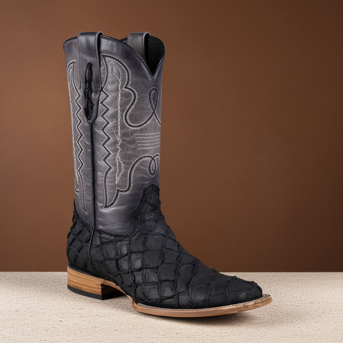 8019 - RockinLeather Men's Genuine Pirarucu Square Toe Western Boot