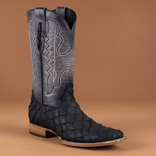 8019 - RockinLeather Men's Genuine Pirarucu Square Toe Western Boot