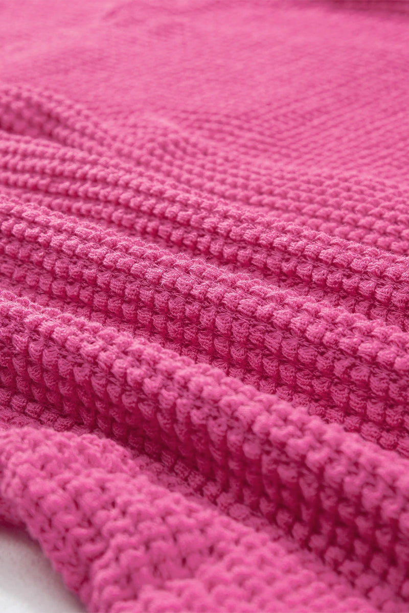 Load image into Gallery viewer, DLLS545 - Ladies Bright Pink Waffle Textured Knit Button Down Short Sleeve Shacket
