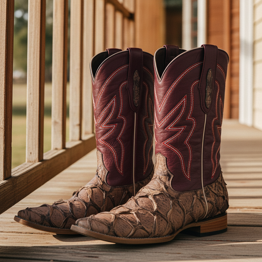 8020 - RockinLeather Men's Genuine Pirarucu Square Toe Western Boot