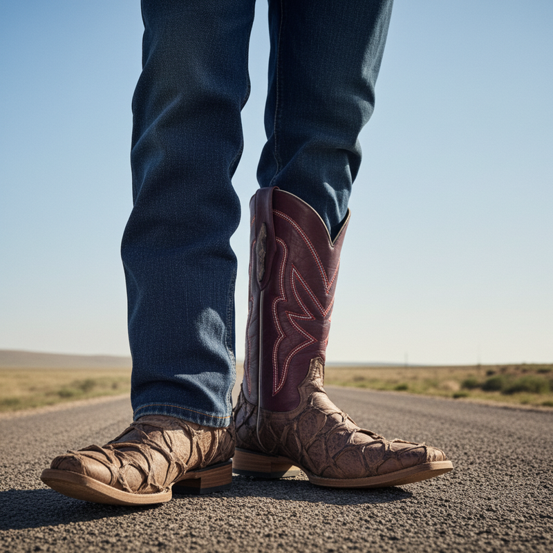 Load image into Gallery viewer, 8020 - RockinLeather Men&#39;s Genuine Pirarucu Square Toe Western Boot
