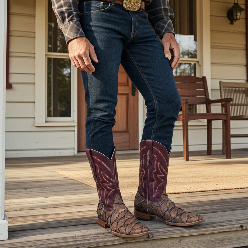 Load image into Gallery viewer, 8020 - RockinLeather Men&#39;s Genuine Pirarucu Square Toe Western Boot
