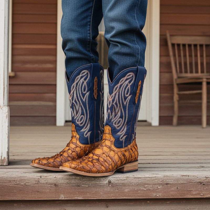 Load image into Gallery viewer, 8021 - RockinLeather Men&#39;s Genuine Pirarucu Square Toe Western Boot
