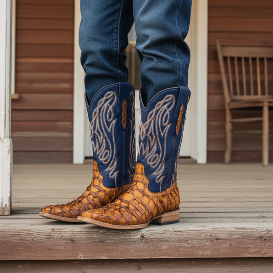 8021 - RockinLeather Men's Genuine Pirarucu Square Toe Western Boot
