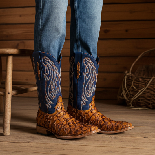 8021 - RockinLeather Men's Genuine Pirarucu Square Toe Western Boot