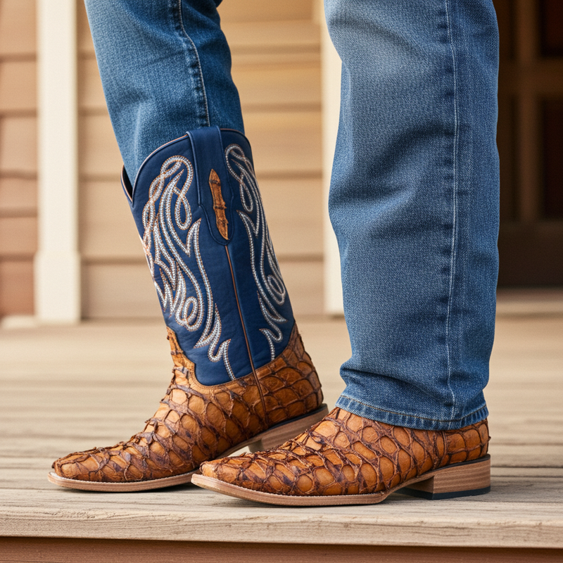 Load image into Gallery viewer, 8021 - RockinLeather Men&#39;s Genuine Pirarucu Square Toe Western Boot
